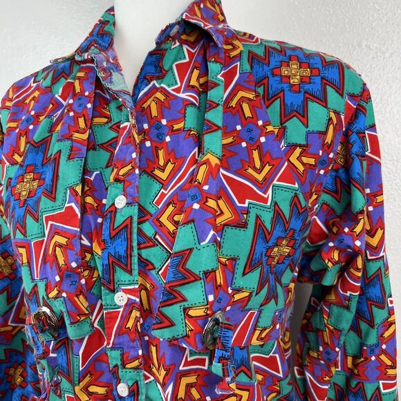 Vintage Frontier Series Button Down Shirt Women Medium Western Graphic Casual - Picture 7 of 13